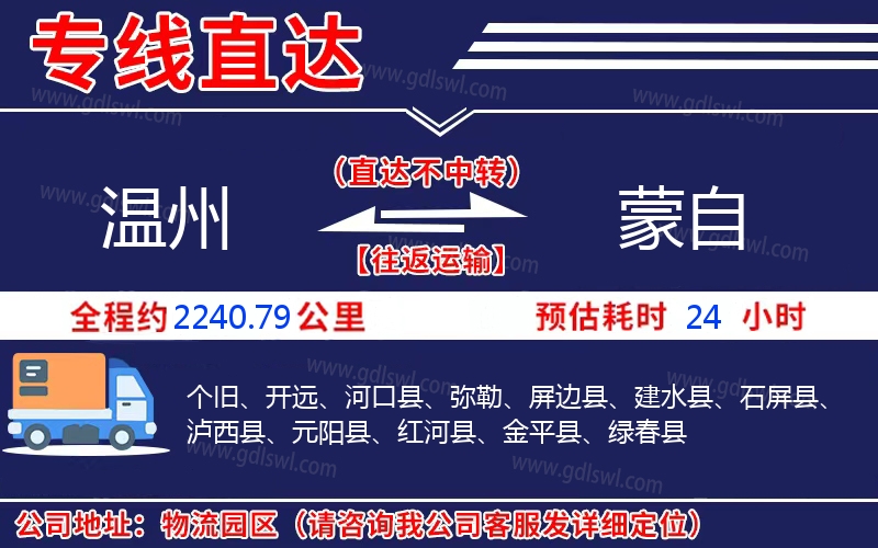 溫州到蒙自物流公司